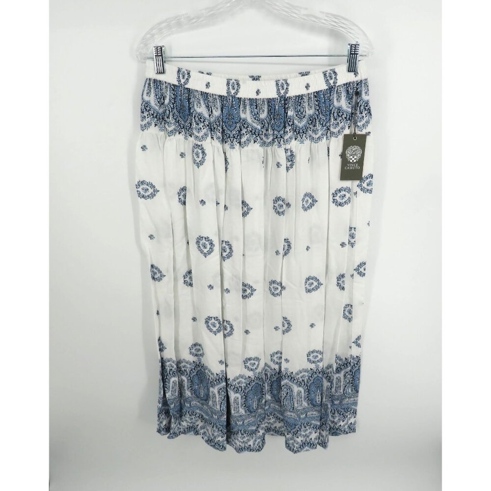 Vince Camuto Womens Rapture Blue White Pleated Maxi Skirt Size Large NWT $89